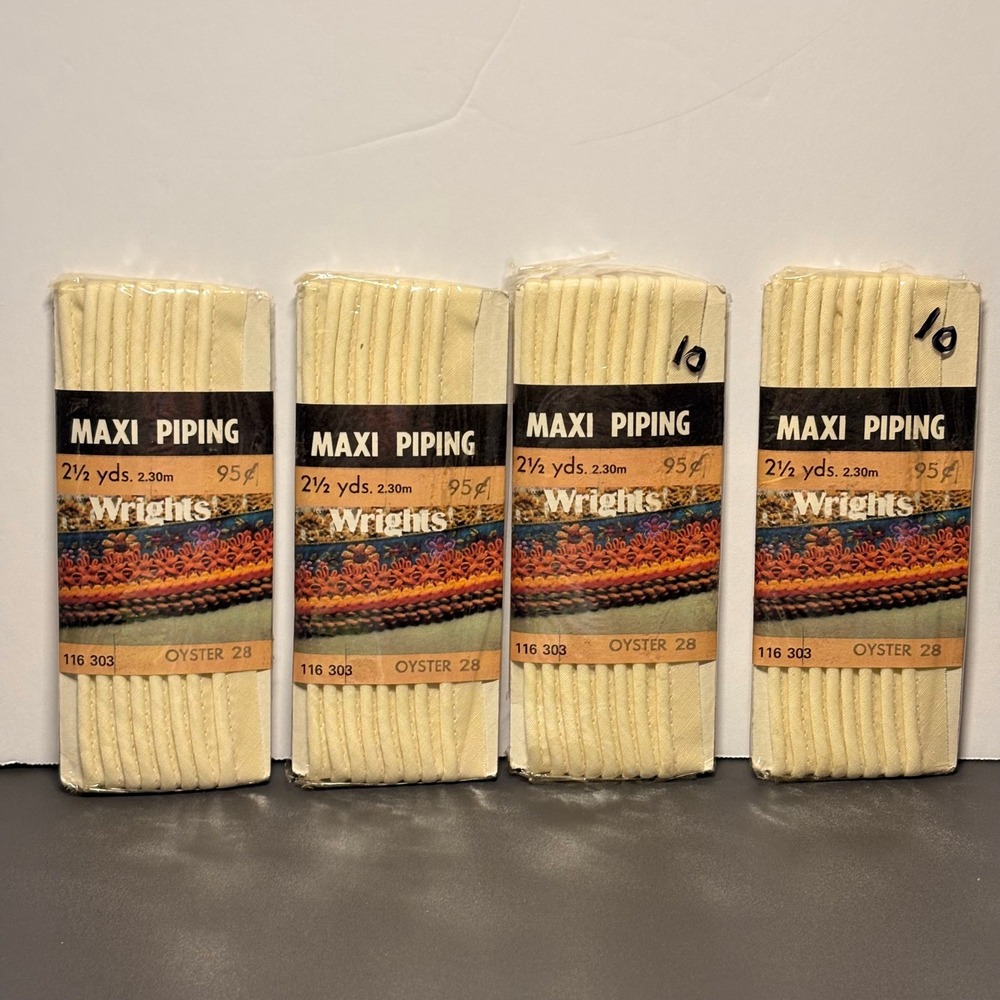 Wrights Maxi Piping Unisex 10yd Oyster New Vintage 1983 Biased Corded Trim 4pk